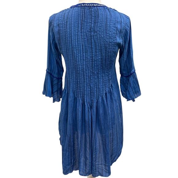 Poupette St. Barth Blue Crinkle Mini Tunic Dress Cover-Up Boho Mermaid Hippie - Picture 3 of 13